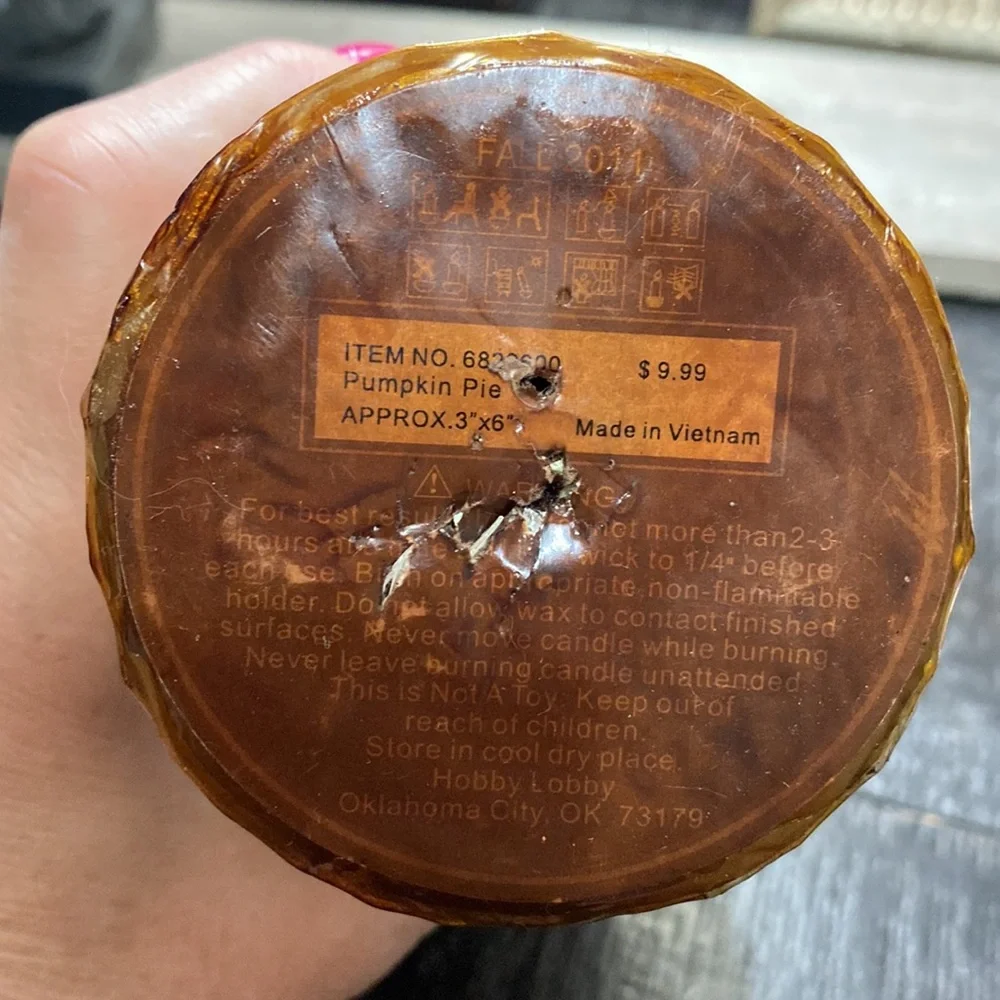 Rust Orange “Pumpkin Pie” Decorative Pillar Candle with Acorn Charm!